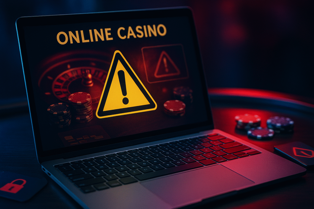 Advertencia sobre casinos online poco confiables con cartas y fichas de blackjack