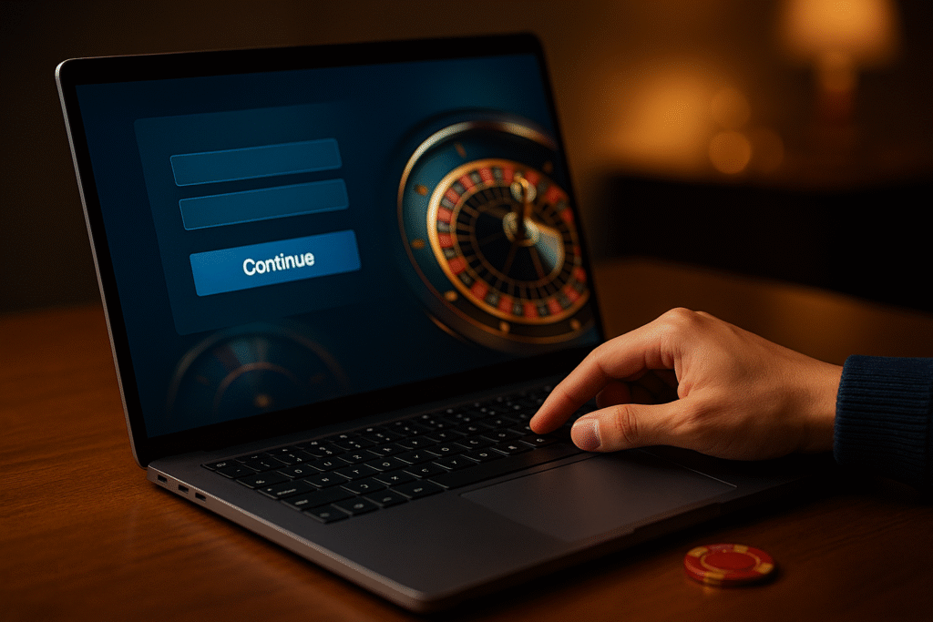 Jugador completando el registro en un casino online para comenzar a jugar a la ruleta paso a paso desde su computadora.