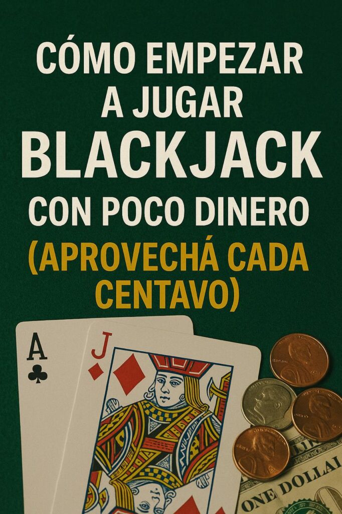 Miniatura educativa sobre cómo empezar a jugar al blackjack con poco dinero, enfocada en consejos prácticos para jugadores con presupuesto limitado.