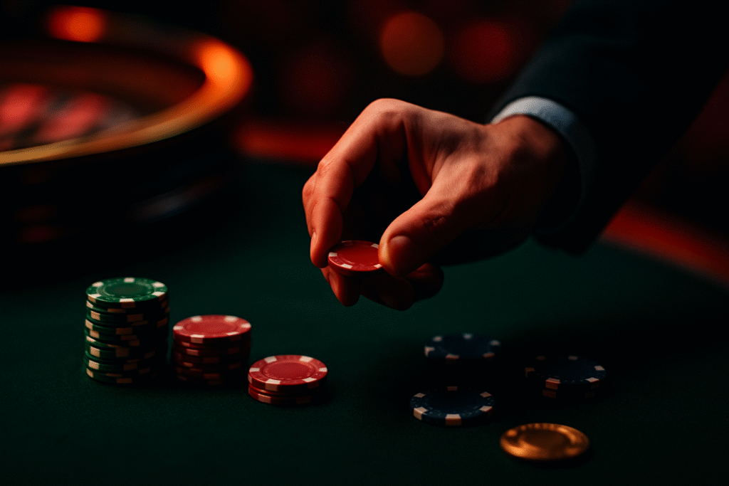 Jugador observando la ruleta mientras evalúa las apuestas más arriesgadas que pueden hacerlo perder rápidamente.