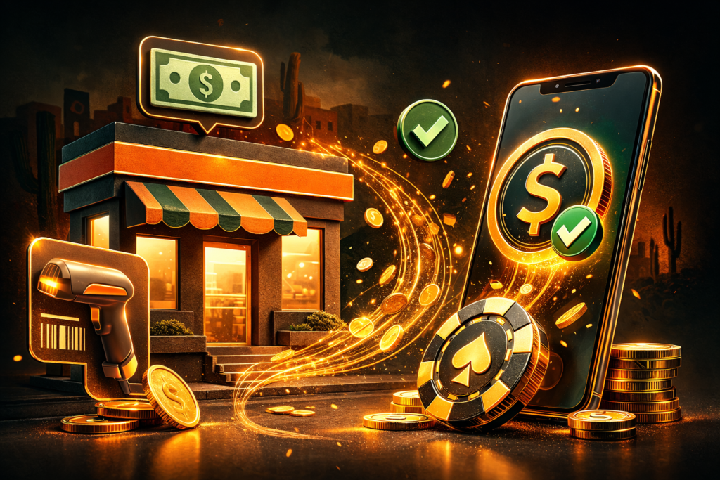 Tienda de conveniencia genérica con pago en efectivo hacia casino online representando depósitos con OXXO en México 2026