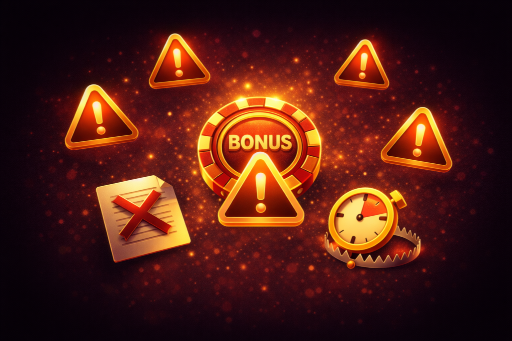 Cinco señales de advertencia junto a un bono de casino con errores comunes al reclamar promociones
